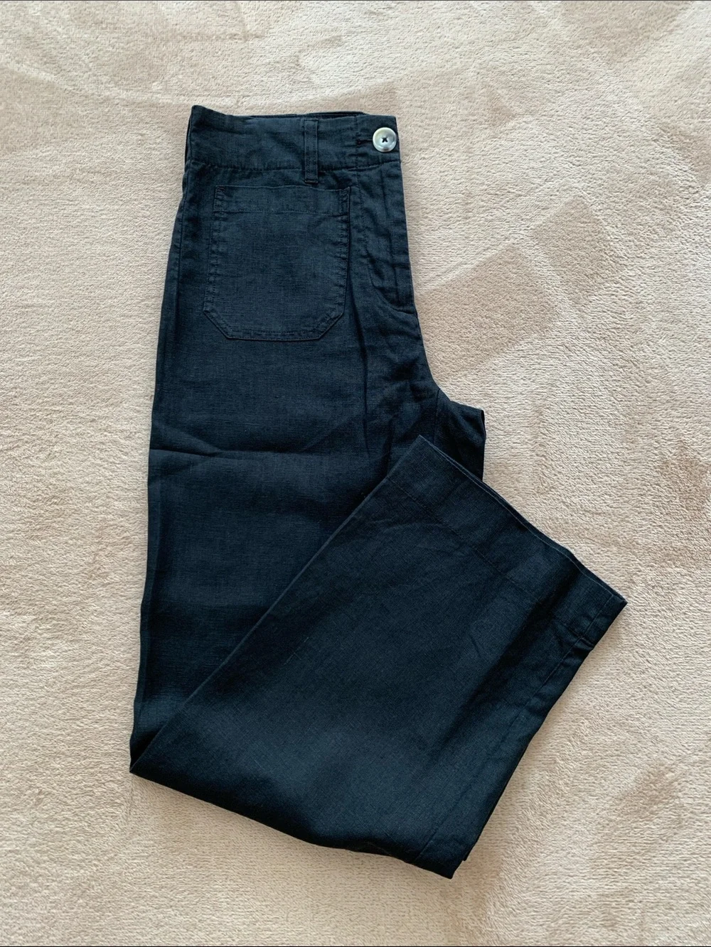 Quince 100% European Linen Patch Pocket Wide Leg Pants - Black Size 4